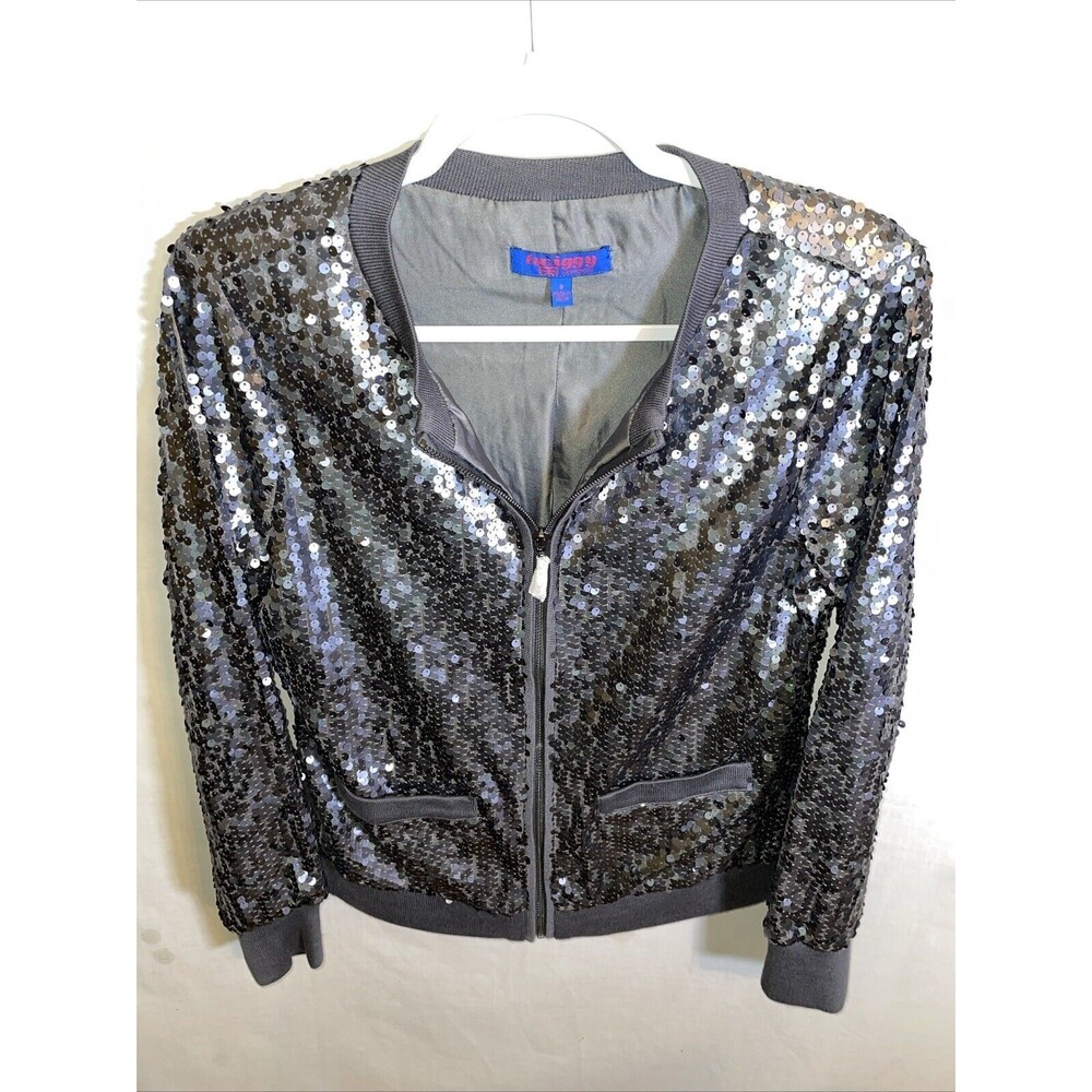 Twiggy London Women’s Sequin Jacket Size Small Gray Athleisure Going Out Party